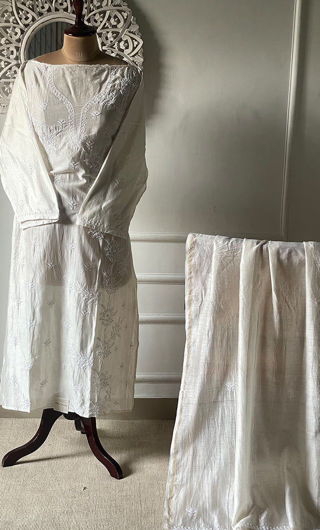 Women's Lakhnavi Handcrafted Chanderi Silk Semi - Stitched Kurta And Dupatta Set - HONC0314227