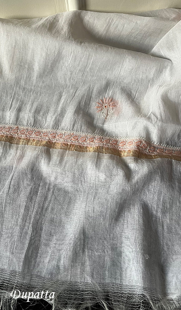 Women's Lakhnavi Handcrafted Mul Chanderi Unstitched Kurta And Dupatta Set - HONC015233