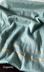 Load image into Gallery viewer, Women's Lakhnavi Handcrafted Mul Chanderi Unstitched Chikankari Full Suit Material - HONC0319534