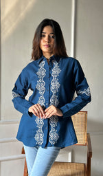 Load image into Gallery viewer, Women&#39;s Lucknowi Handcrafted Slub Cotton Chikankari Top - HONC0299058
