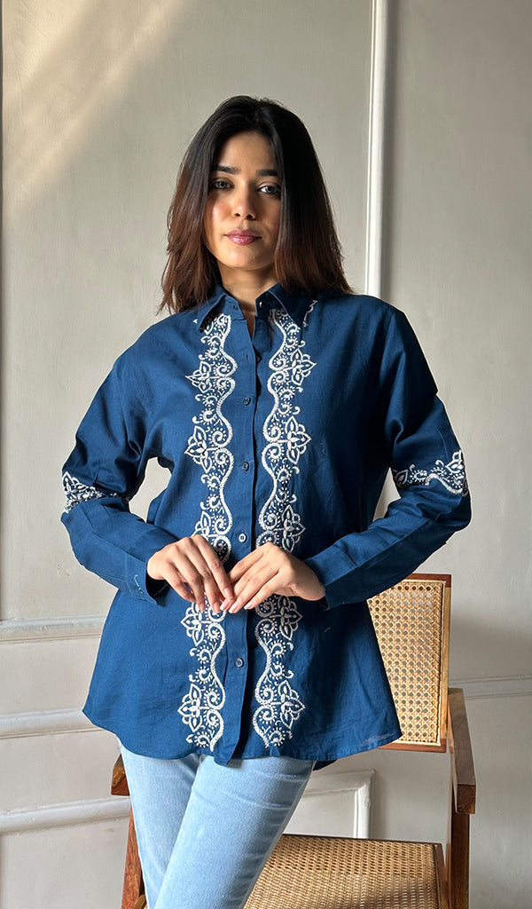 Women's Lucknowi Handcrafted Slub Cotton Chikankari Top - HONC0299058