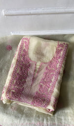 Load image into Gallery viewer, Women's Lakhnavi Handcrafted Pure Organza Chikankari Unstitched Kurta And Dupatta Set- HONC0361461