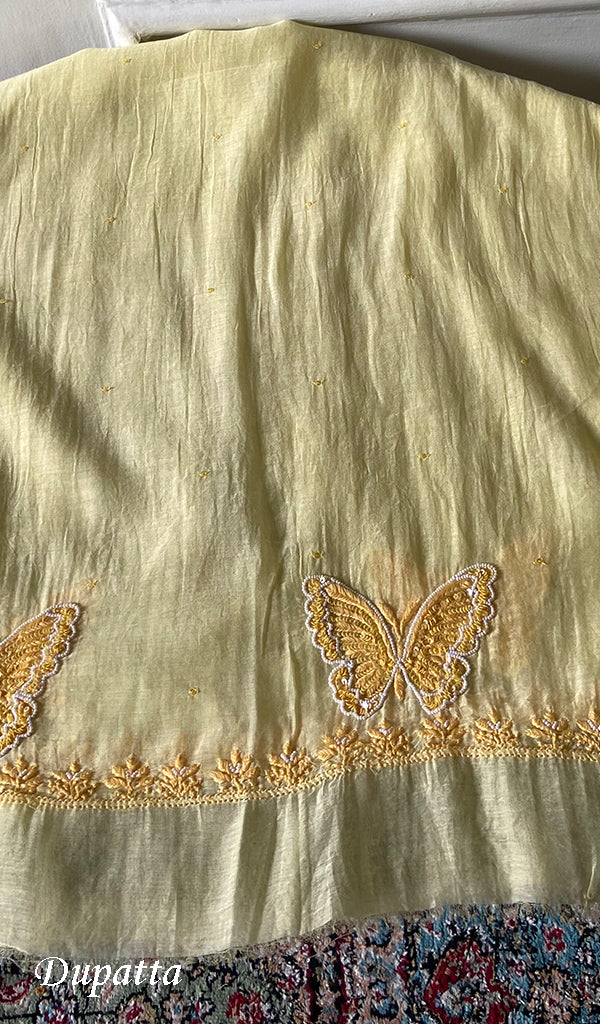 Women's Lakhnavi Handcrafted Mul Chanderi Unstitched Chikankari Full Suit Material - HONC0339581