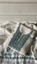 Load image into Gallery viewer, Madiha Women's Lakhnavi Handcrafted Mul Chanderi Unstitched Kurta And Dupatta Set - HONC0365665