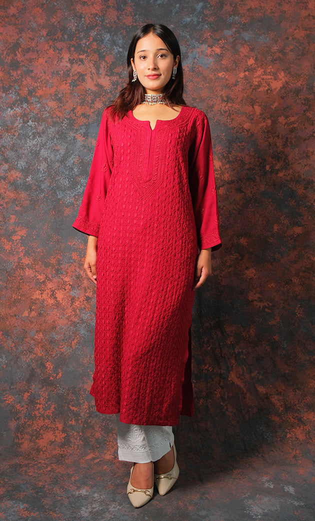 Women's Lucknowi Handcrafted Modal Cotton Chikankari Kurti - HONC0327126