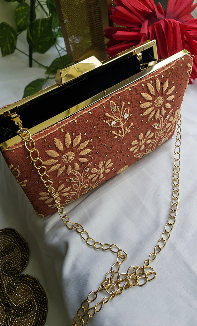 Embroidered  Chikankari Floral Clutch  - HONC0263104