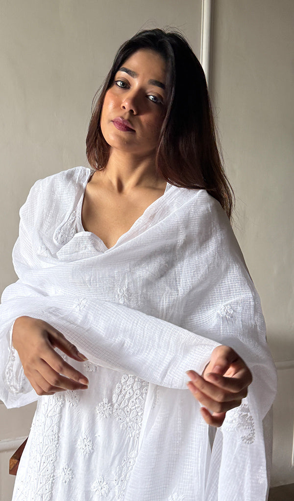 Nazm Women's Lucknowi Handcrafted Kota Cotton Chikankari Dupatta - HONC0300722