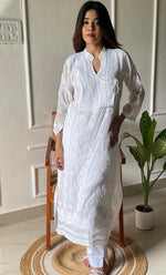 Load image into Gallery viewer, Women&#39;s Lucknowi Handcrafted Muslin Chikankari Kurti - HONC0296837
