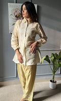 Afifa Women's Lakhnavi Handcrafted Chanderi Silk Chikankari Top And Pant Set - HONC03079440