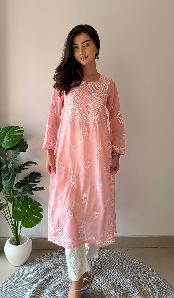 Jiya Women's Lakhnavi Handcrafted Muslin Chikankari Kurti - HONC0367883