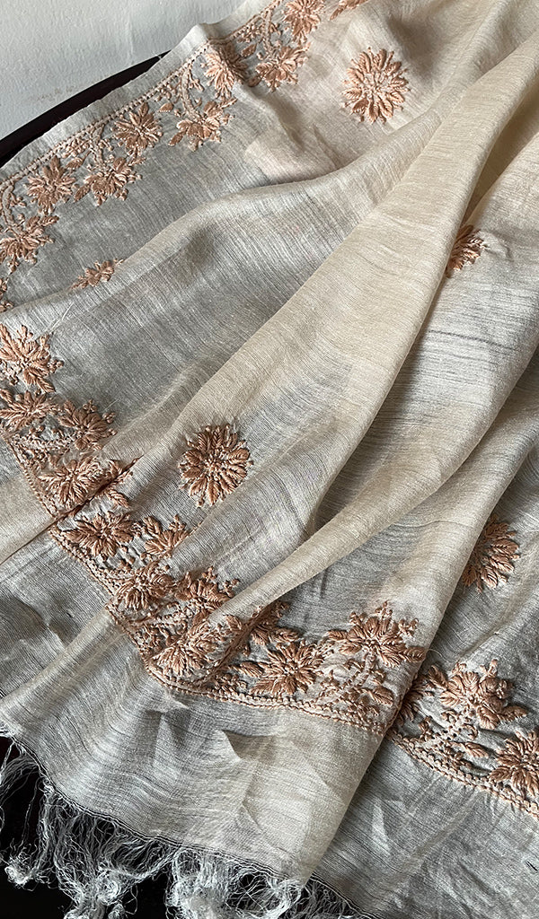 Women's Lakhnavi Handcrafted  Munga Silk Chikankari Dupatta - HONC0180043
