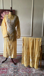 Load image into Gallery viewer, Women's Lakhnavi Handcrafted Mul Chanderi Unstitched Kurta And Dupatta Set