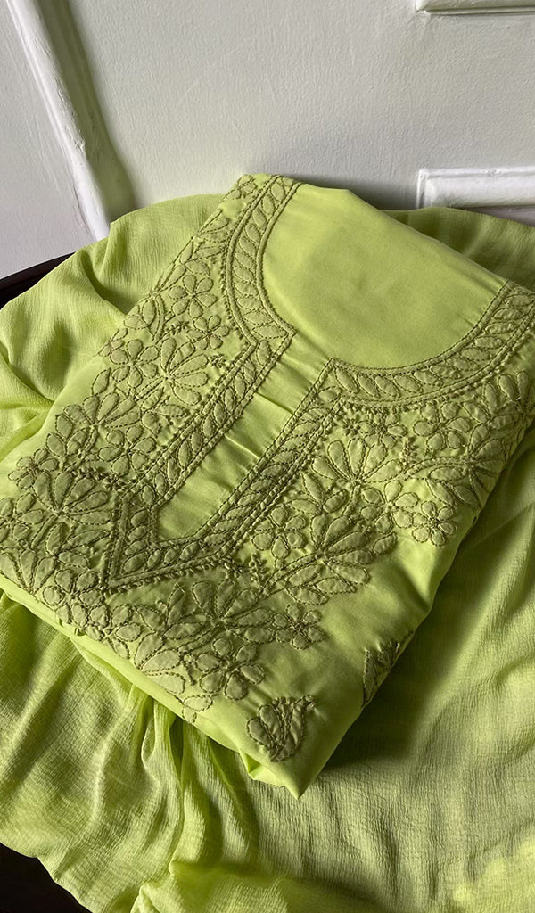 Women's Lakhnavi Handcrafted Unstitched Cotton Chikankari Suit Material - HONC0316587