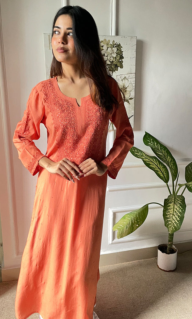 Rooh Women's Lucknowi Handcrafted Modal Cotton Chikankari Kurti - HONC0264899