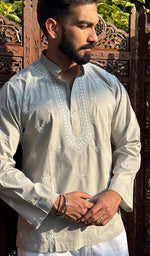 Load image into Gallery viewer, Men&#39;s Lucknowi Handcrafted Cotton Chikankari Short Kurta - HONC0148531
