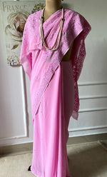 Load image into Gallery viewer, Women&#39;s Lakhnavi Handcrafted Viscose Georgette Chikankari Saree - HONC0307136
