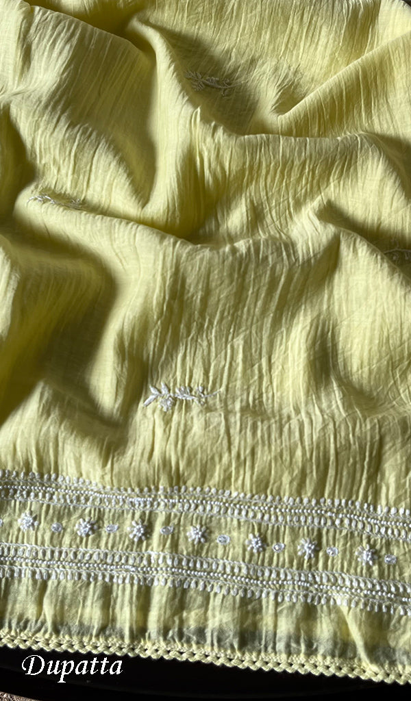 Hana Women's Lakhnavi Handcrafted Mul Chanderi Semi - Stitched Kurta And Dupatta Set - HONC0290061