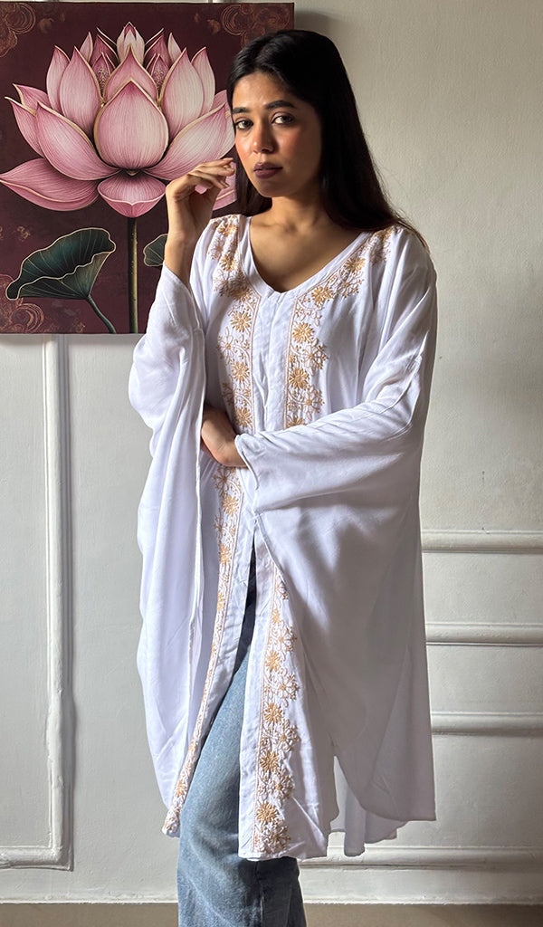 Women's Lucknowi Handcrafted Cotton Chikankari Kaftan - HONC0352340