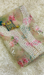 Load image into Gallery viewer, Women&#39;s Lakhnavi Handcrafted Organza Chikankari Unstitched Kurti Fabric -  HONC0166683
