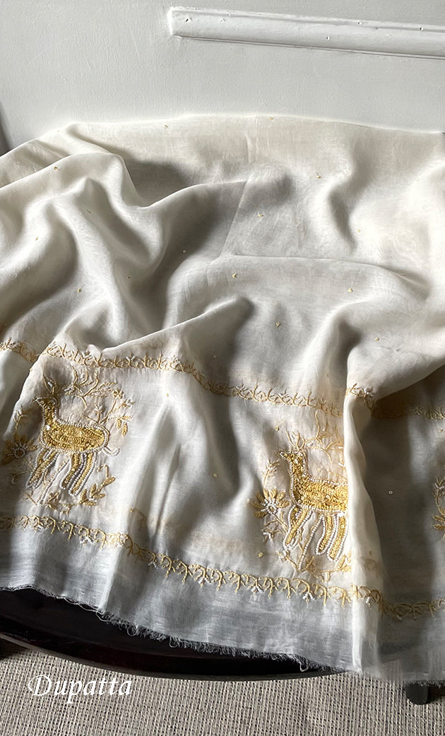 Titlee Women's Lakhnavi Handcrafted Unstitched Mul Chanderi Kurta And Dupatta Set - HONC0324068