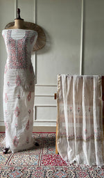 Load image into Gallery viewer, Women's Lakhnavi Handcrafted Chanderi Silk Unstitched Kurta And Dupatta Set - HONC0366819