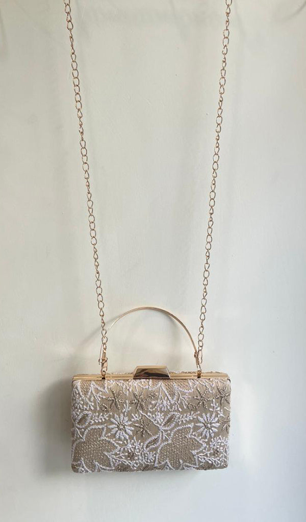 Beige Chikankari Embroidered Clutch - HONC0377322