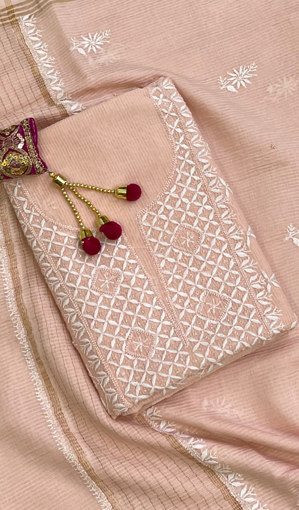 Women's Lakhnavi Handcrafted Mul Chanderi Kurta And Dupatta Set- HONC0126281