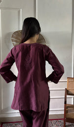Load image into Gallery viewer, Women's Lakhnavi Handcrafted Chanderi Silk Chikankari Top And Pant Set - HONC0358278