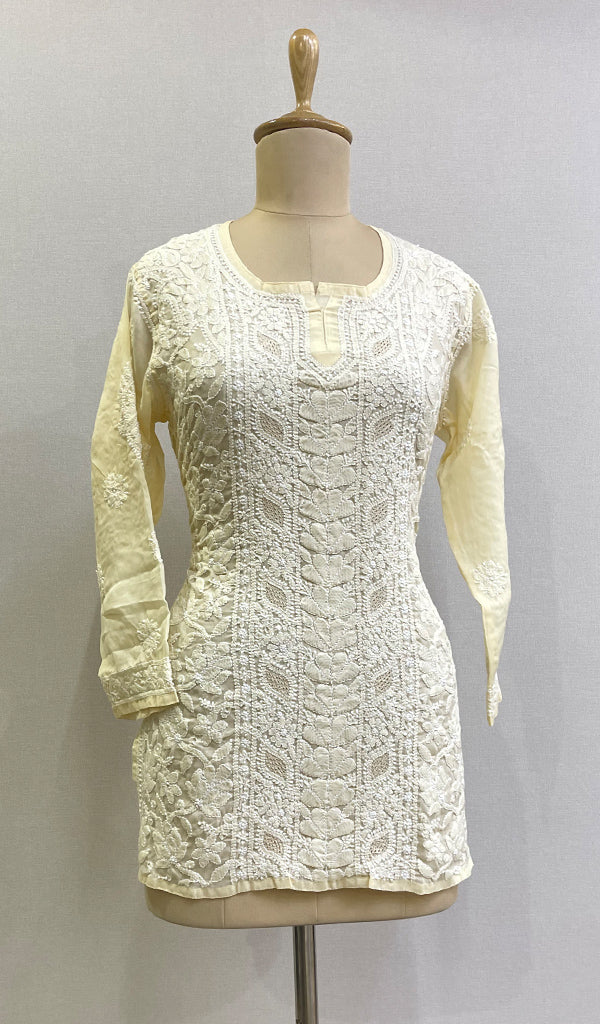 Women's Lucknowi Handcrafted White Cotton Chikankari Top - HONC0165230