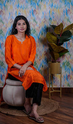 Load image into Gallery viewer, Heena Women&#39;s Lucknowi Handcrafted Raw Silk Chikankari Kurti - HONC0201974

