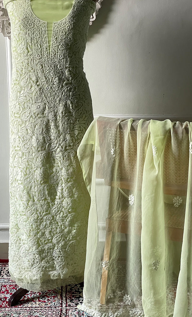 Women's Lucknowi Handcrafted Faux-Georgette Chikankari Suit Material - HONC0315340