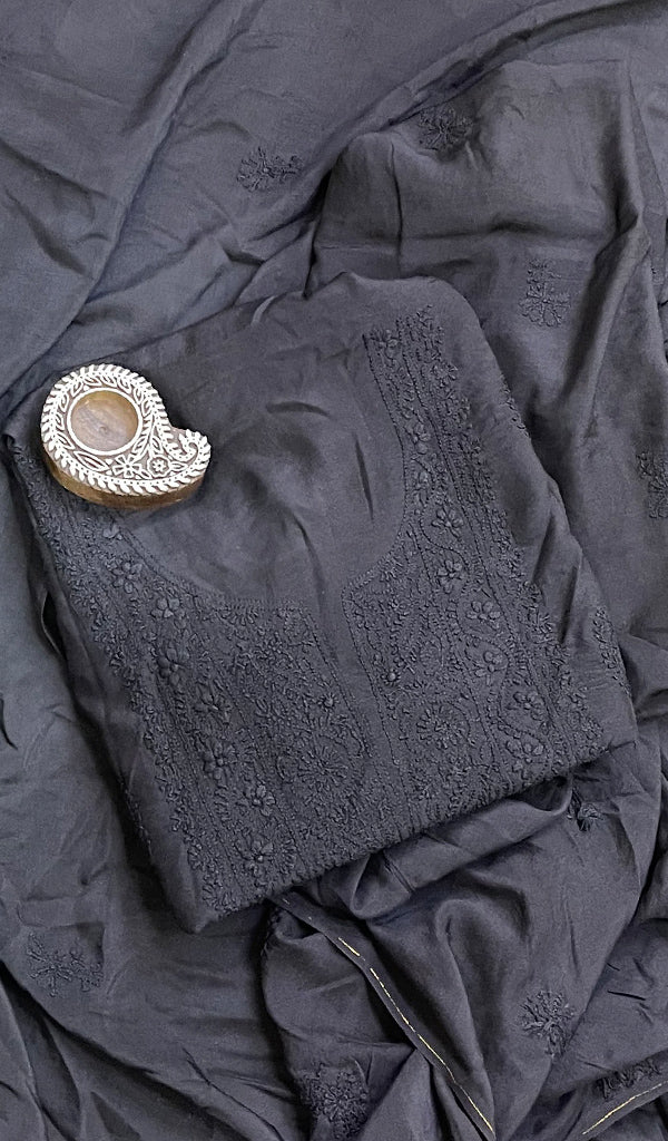 Women's Lucknowi Handcrafted Muslin Chikankari Suit Material - HONC0146098