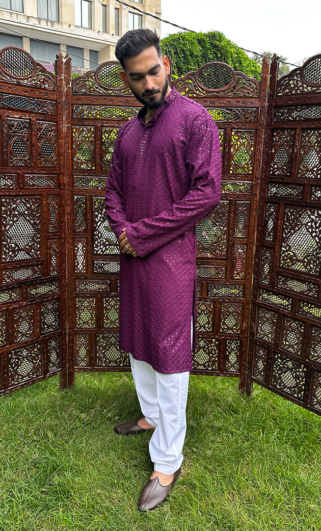 Men's Faux-Georgette Hakoba Kurta - HONC0322895