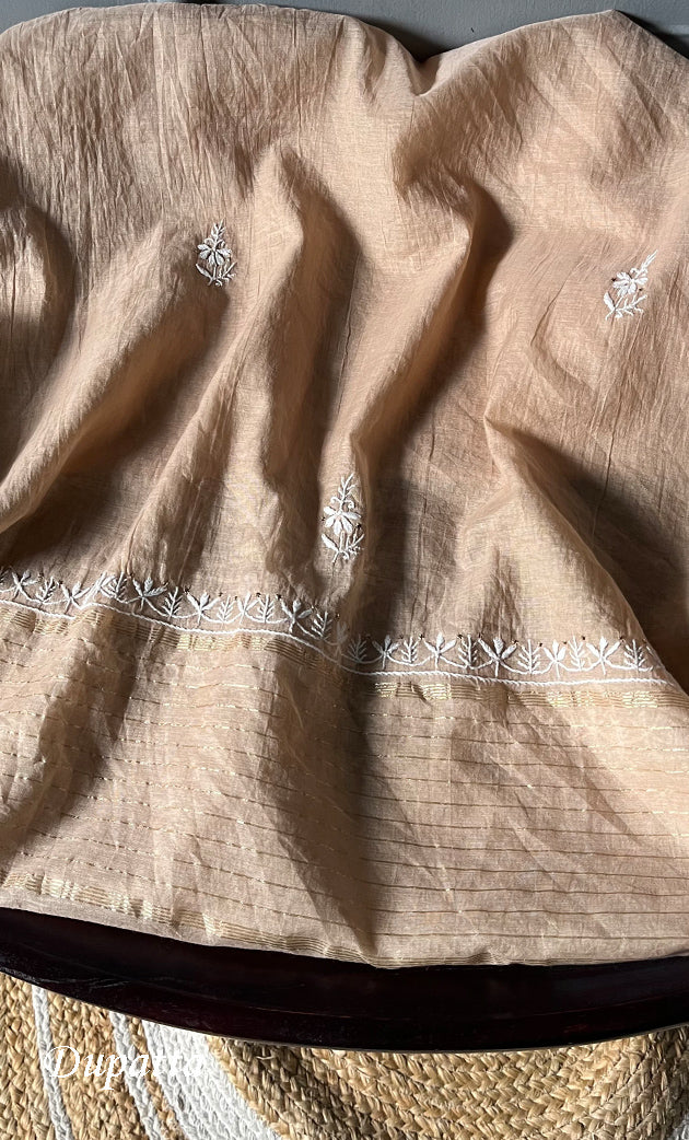 Women's Lakhnavi Handcrafted Linen Cotton Semi -Stitched Anarkali And Dupatta Set - HONC0273165