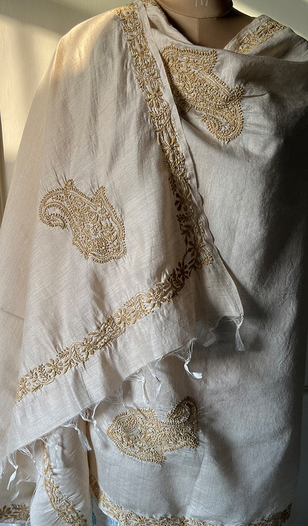 Women's Lakhnavi Handcrafted  Munga Silk Chikankari Dupatta - HONC0180059
