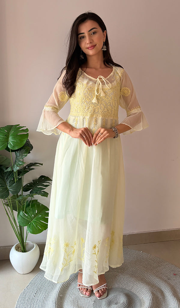 Aadab Women's Lucknowi Handcrafted Faux-Georgette Chikankari Anarkali Dress - NC038930