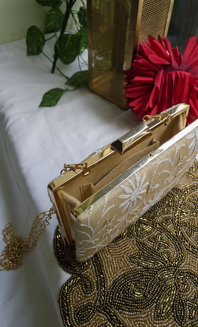 Elegant Floral Embroidered Chikankari  Clutch -  - HONC029450