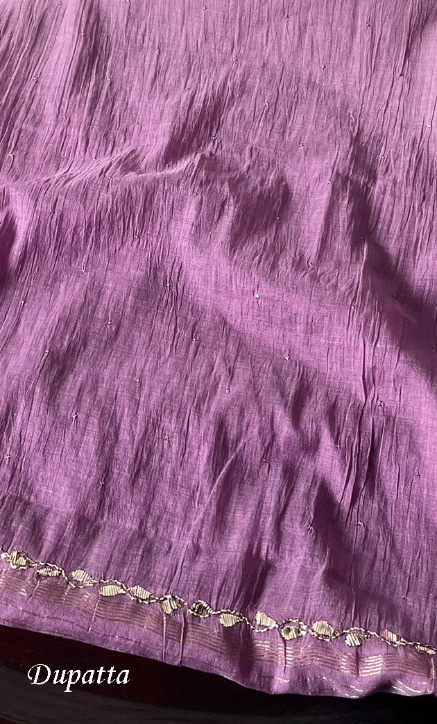 Women's Lakhnavi Handcrafted Mul Chanderi Unstitched Kurta And Dupatta Set - HONC0314239