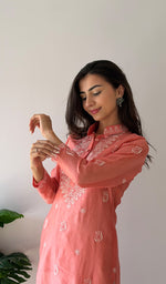 Load image into Gallery viewer, Ishita Women's Lucknowi Handcrafted Chanderi Silk Chikankari Kurti - HONC0357091