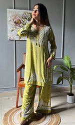 Load image into Gallery viewer, Women&#39;s Lakhnavi Handcrafted Modal Cotton Chikankari Kurta And Pant Set - HONC0300580

