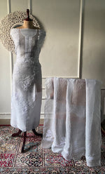 Load image into Gallery viewer, Rose Women's Lakhnavi Handcrafted Pure Organza Chikankari Unstitched Kurta And Dupatta Set- HONC0337709