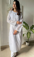Amayra Women's Lucknowi Handcrafted Maheshwari Mul Chanderi Chikankari Kurti - HONC0300053
