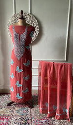 将图像加载到图库查看器中， Titlee Women's Lakhnavi Handcrafted Mul Chanderi Unstitched Chikankari Full Suit Material - HONC0312077