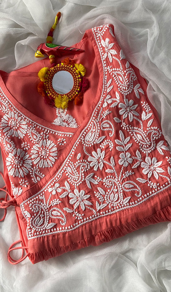 Neha Women's Lucknowi Handcrafted Modal Cotton Chikankari Angrakha Dress - HONC0102786