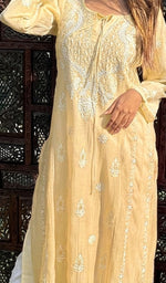 Load image into Gallery viewer, Nafasat Women's Lucknowi Handcrafted Mul Chanderi Chikankari Kurti - HONC0256466