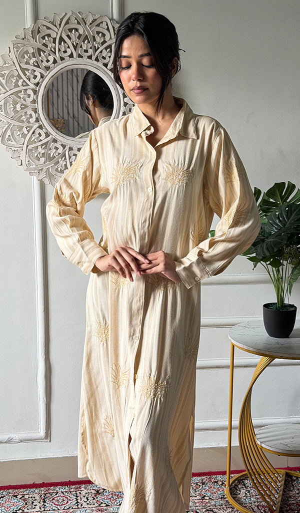 Vaishali Women's Lucknowi Handcrafted Cotton Chikankari Long Dress - HONC0341110