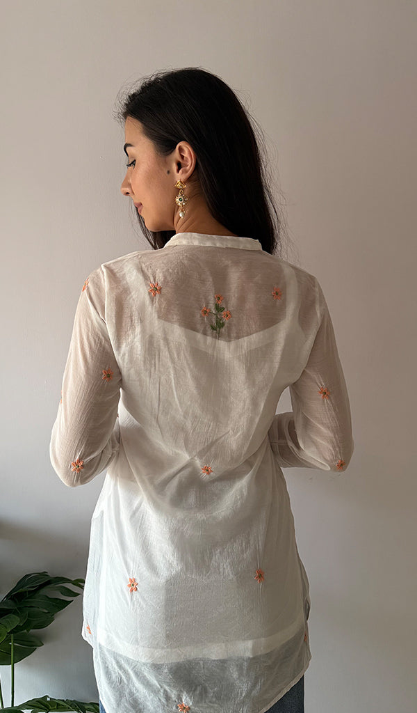 Sophia Women's Lakhnavi Handcrafted Mul Chanderi Chikankari Top - HONC0373010