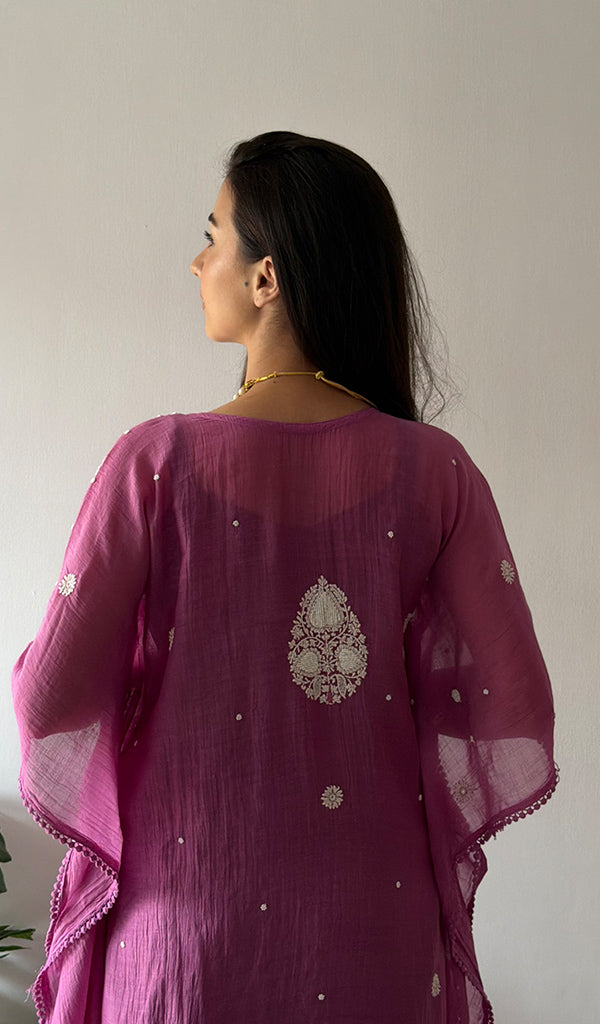 Women's Lucknowi Handcrafted Mul chanderi Chikankari Kaftan - HONC0334561