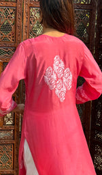 Load image into Gallery viewer, Women&#39;s Lucknowi Handcrafted Muslin Chikankari Kurti - HONC0209837
