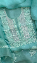 Rose Women's Lakhnavi Handcrafted Pure Organza Chikankari Unstitched Kurta And Dupatta Set- HONC0228072